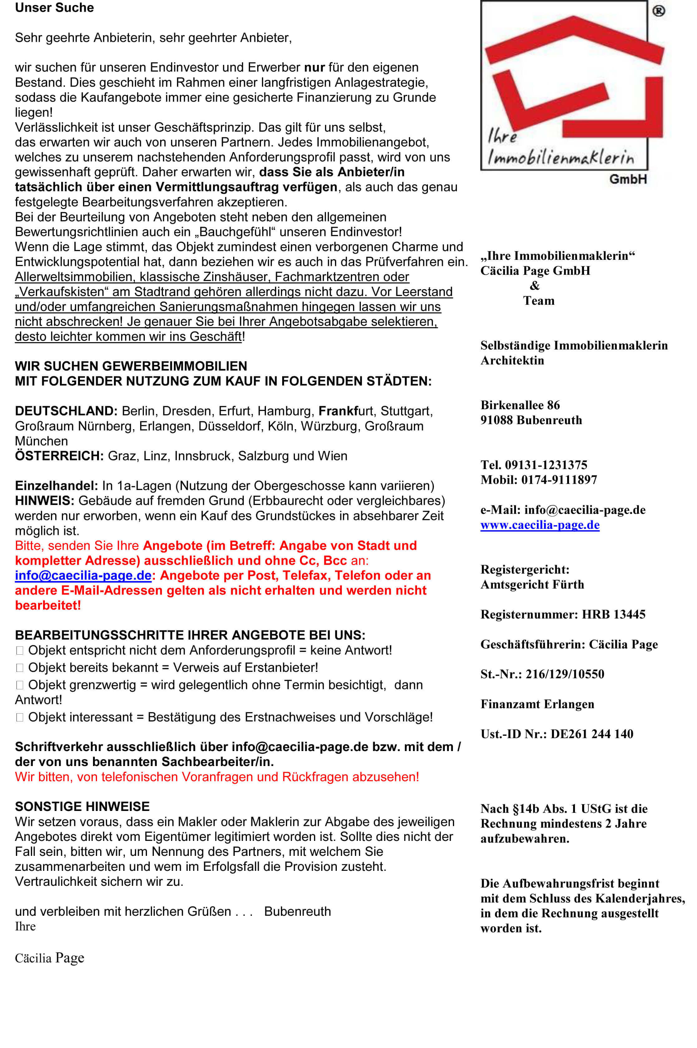 Suche Von Einzelhandels Immobilien Ihre Immobilienmaklerin Cacilia Page Gmbh
